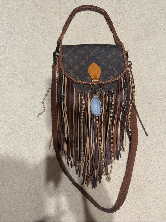 Louis Vuitton Handbags - Louis Vuitton Brown Monogram Fringe Crossbody with Blue Stone Accent